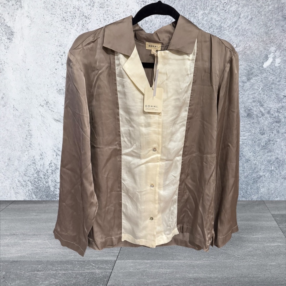 DONNI. For Anthropology Brown and Cream Casual Button Down Shirt